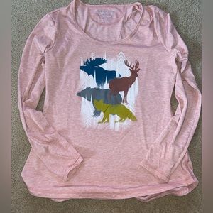 Orvis Trout Bum Long Sleeve Moose Pale Pink Shirt Size XS